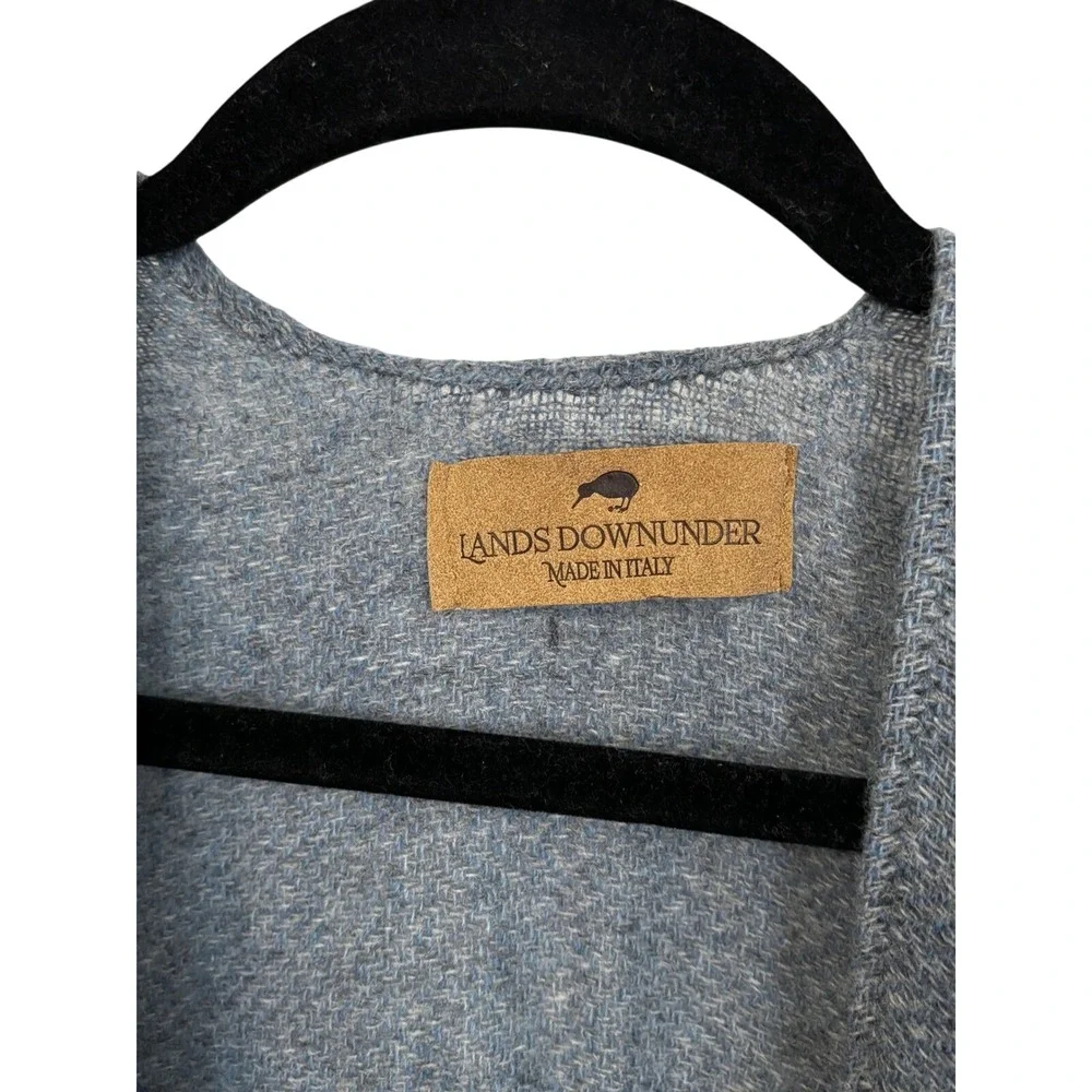 Lands Downunder Blue Wool Blend Fringe Poncho Wrap Shawl Made in Italy‎
